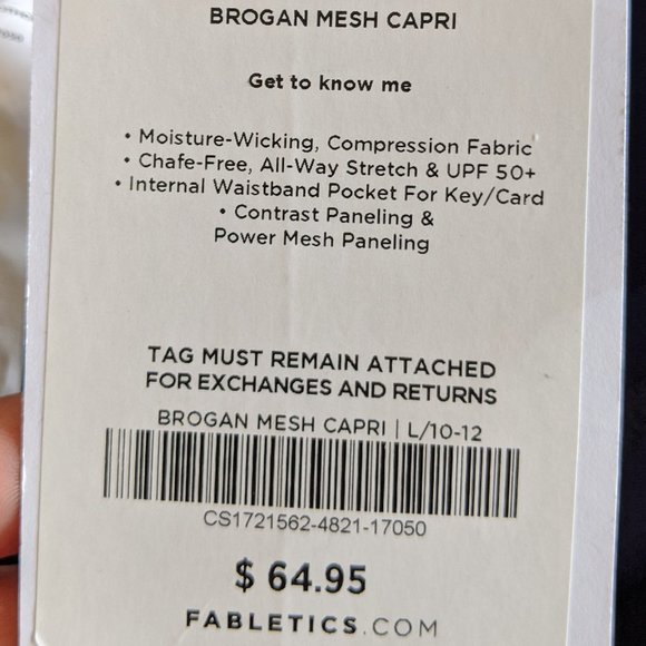 NWT, Fabletics Women's Brogan Mesh Capri, L - Picture 5 of 8